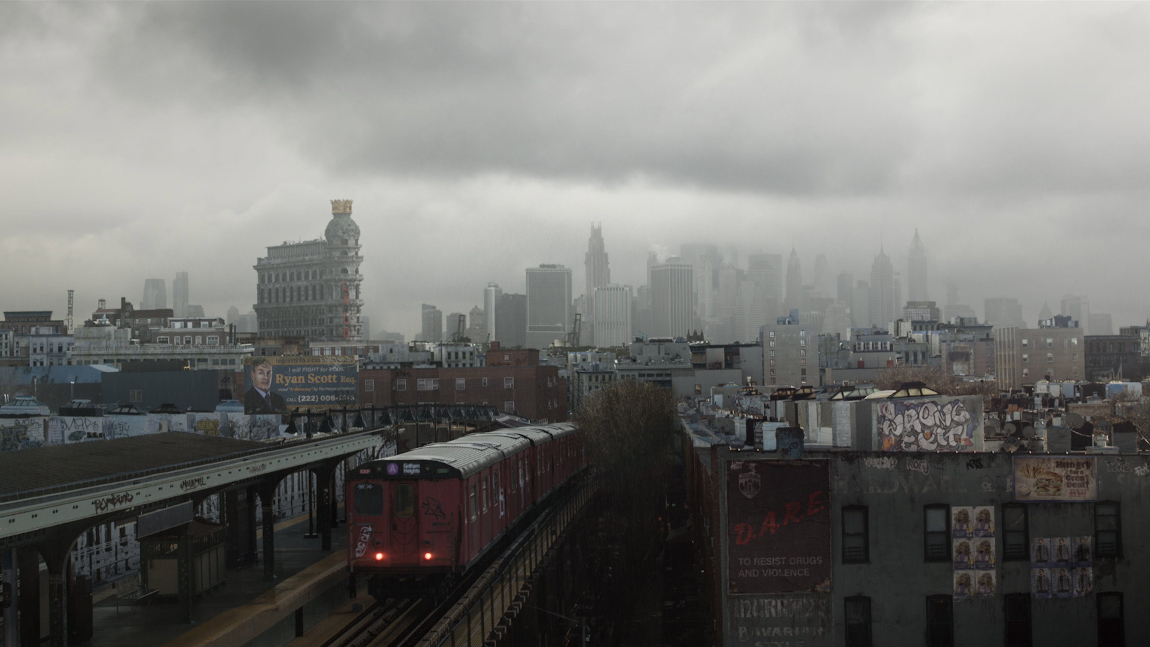 The Penguin: Gotham City under storm light, official series art